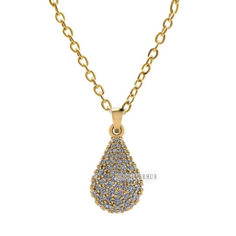 Tear Drop Shape Pendant with Fully Zircon Setted, 925 Sterling Silver Pendant, Pave Setting CZ, Party Wear Jewelry, Gifts For Loved Ones