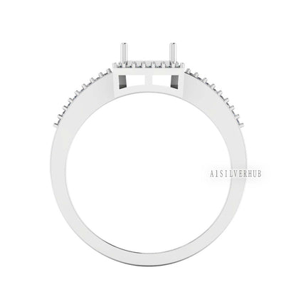 925 Sterling Solid Silver 8x8mm Square Blank Prong with CZ Setted Band Ring Setting, For Gemstone, Keepsake DIY Crafts, Engagement Rings