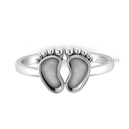 925 Sterling Silver Baby Foot Blank Bezel Adjustable Ring Setting, Good For Pour Resin Work, Keepsake/Breastmilk DIY Crafts, Memorial Gifts