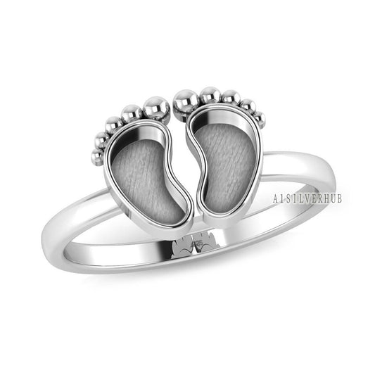 925 Sterling Silver Baby Foot Blank Bezel Adjustable Ring Setting, Good For Pour Resin Work, Keepsake/Breastmilk DIY Crafts, Memorial Gifts