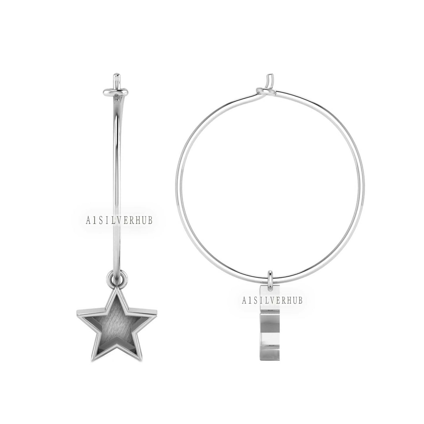 925 Sterling Silver Star Shape 10x10mm Blank Bezel Hoop Earrings, Good for Resin & Ashes Work, Keepsake/Breastmilk DIY, Memorial Crafts Gift