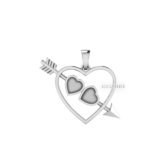 925 Sterling Silver, Cupid Arrow Heart 5x5mm Blank Bezel Pendant Setting, Good for Pour Crushed Opal, Resin & Ashes, Keepsake/Breastmilk DIY