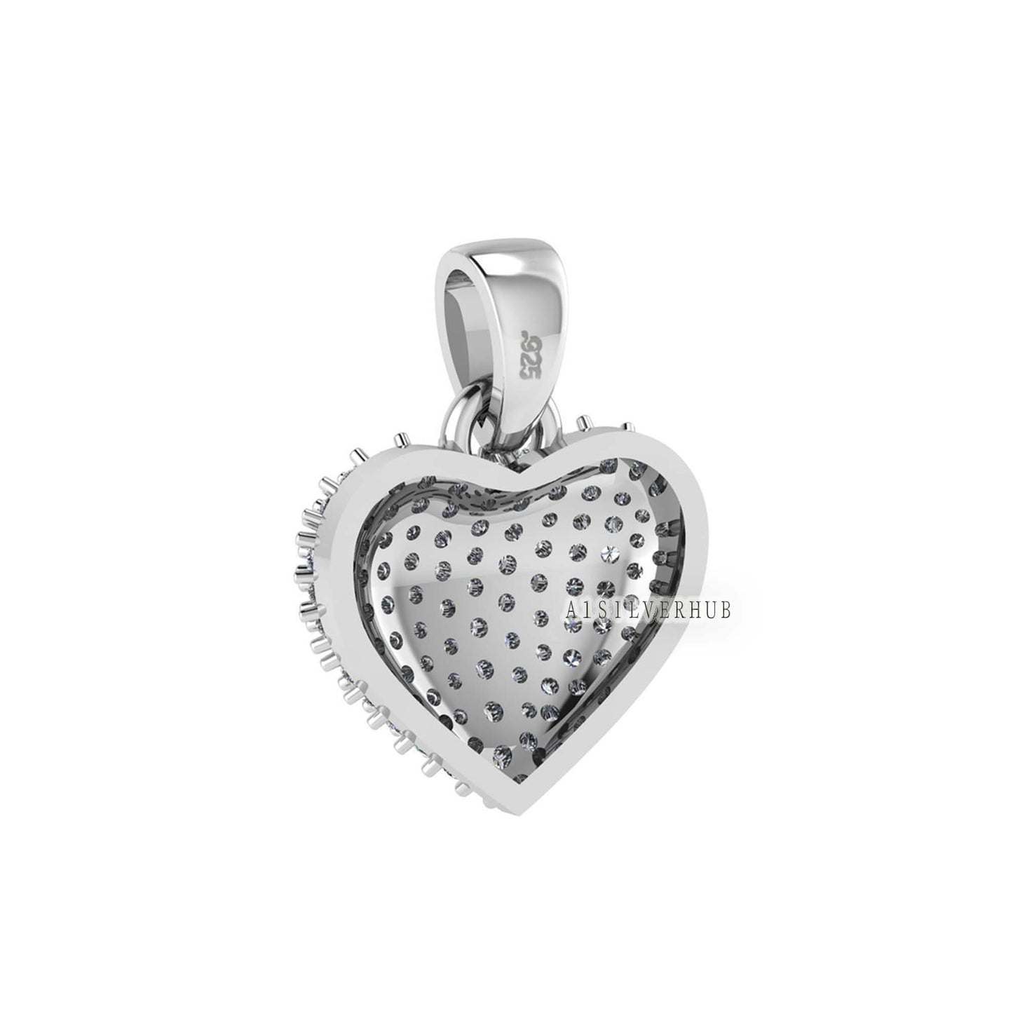 Puffy Heart Shape Pendant with Zircon Setted, 925 Sterling Silver Pendant, Pave Setting CZ, Memorial Everyday Jewelry, Gift For Loved Ones
