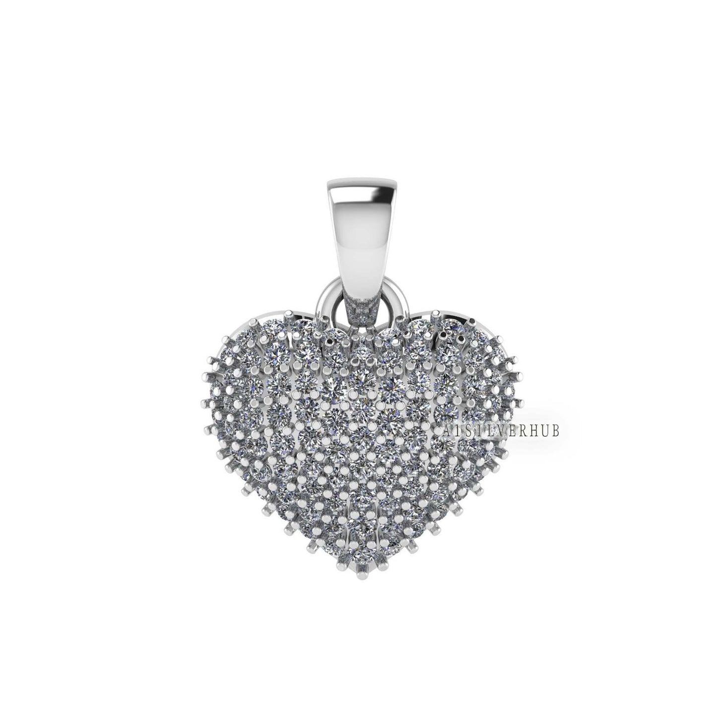 Puffy Heart Shape Pendant with Zircon Setted, 925 Sterling Silver Pendant, Pave Setting CZ, Memorial Everyday Jewelry, Gift For Loved Ones