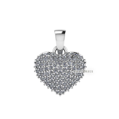Puffy Heart Shape Pendant with Zircon Setted, 925 Sterling Silver Pendant, Pave Setting CZ, Memorial Everyday Jewelry, Gift For Loved Ones