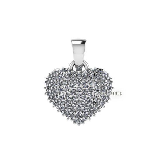 Puffy Heart Shape Pendant with Zircon Setted, 925 Sterling Silver Pendant, Pave Setting CZ, Memorial Everyday Jewelry, Gift For Loved Ones