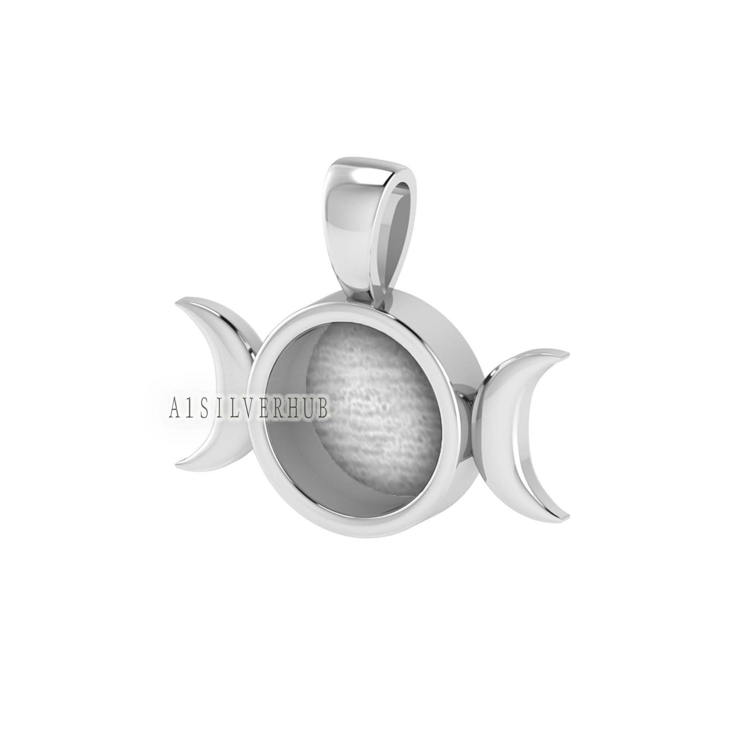 925 Sterling Silver Half Moon Designer Blank Bezel Round 8mm Pendant, Good for Resin & Ashes Work, Keepsake Memorial, Breast Milk DIY Crafts
