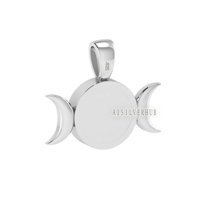 925 Sterling Silver Half Moon Designer Blank Bezel Round 8mm Pendant, Good for Resin & Ashes Work, Keepsake Memorial, Breast Milk DIY Crafts