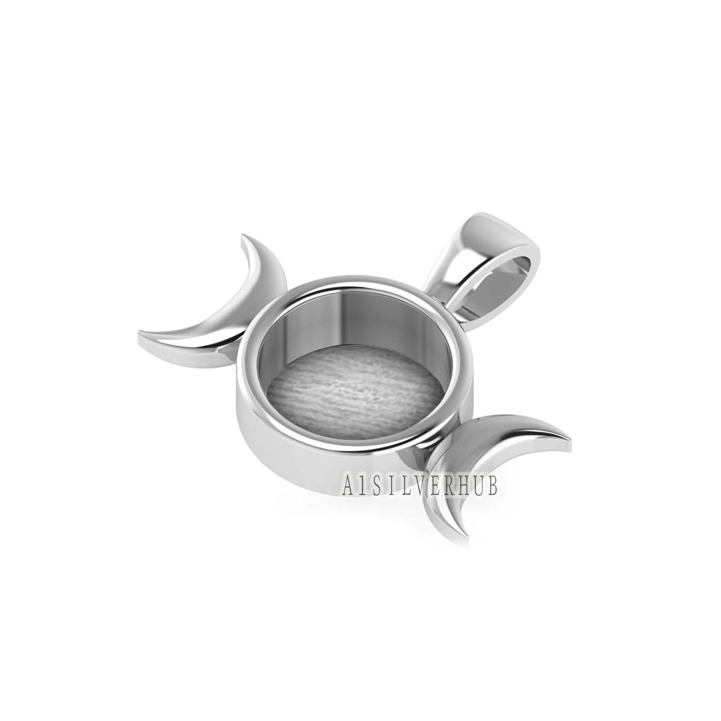 925 Sterling Silver Half Moon Designer Blank Bezel Round 8mm Pendant, Good for Resin & Ashes Work, Keepsake Memorial, Breast Milk DIY Crafts