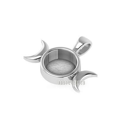 925 Sterling Silver Half Moon Designer Blank Bezel Round 8mm Pendant, Good for Resin & Ashes Work, Keepsake Memorial, Breast Milk DIY Crafts