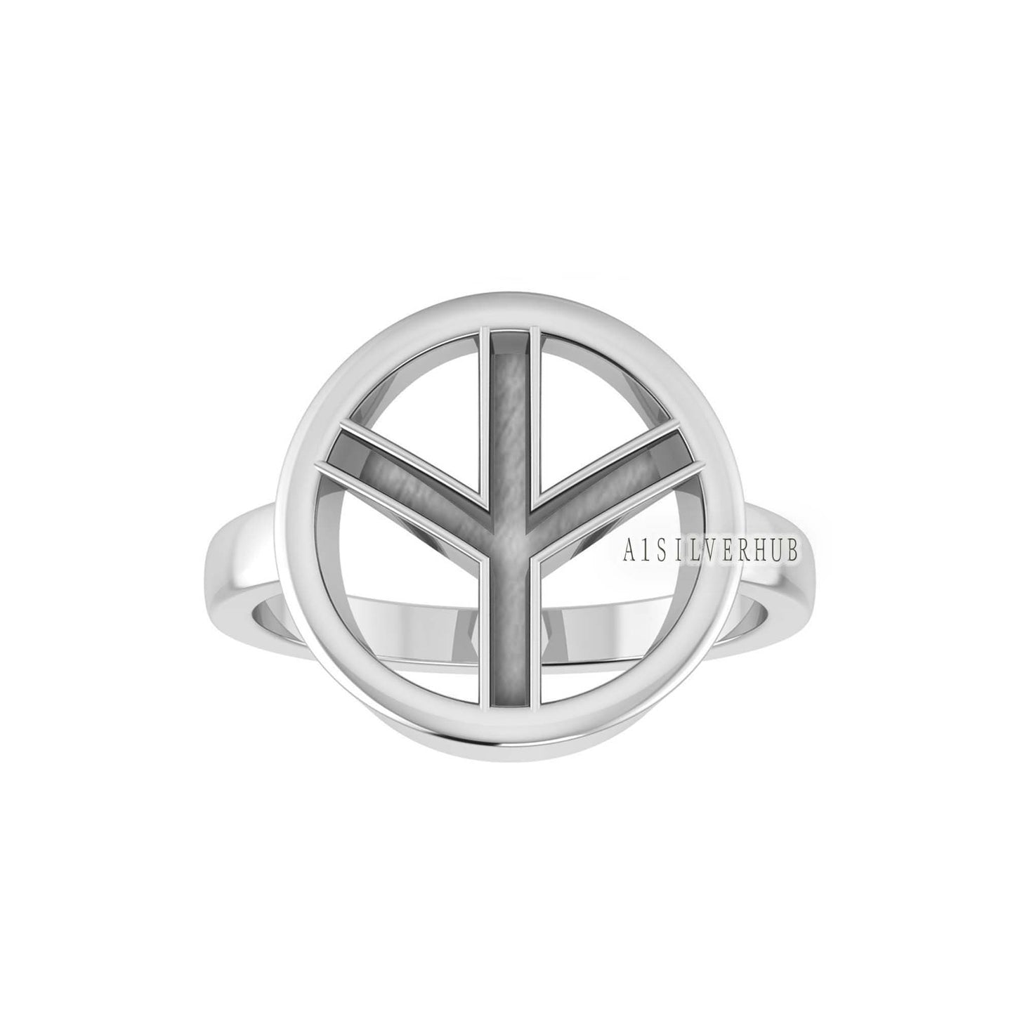 925 Sterling Silver Peace Symbol Blank Channel Round Ring, Good for Resin & Ashes Work, Keepsake Craft Memorial, Breastmilk DIY, Signet Ring