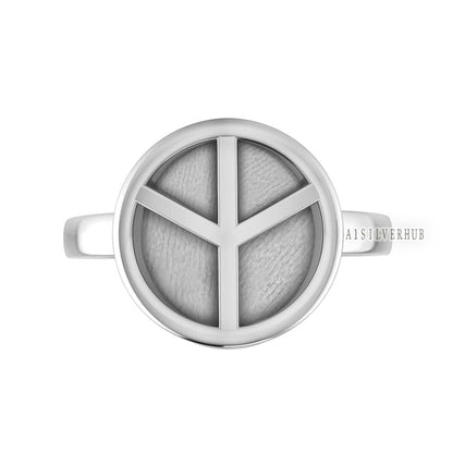 925 Sterling Silver Peace Symbol Blank Bezel Round Ring, Good for Resin & Ashes Work, Keepsake Crafts Memorial, Breastmilk DIY, Signet Rings