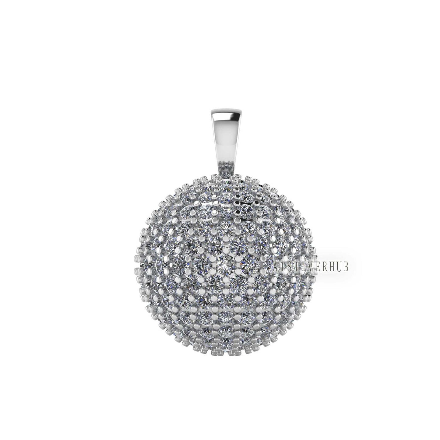 Round Ball Shape Pendant with Fully Zircon Setted, 925 Sterling Silver Pendant, Pave Setting CZ, Party Wear Jewelry, Gifts For Loved Ones