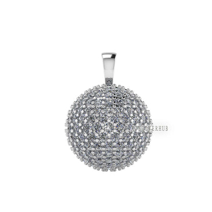 Round Ball Shape Pendant with Fully Zircon Setted, 925 Sterling Silver Pendant, Pave Setting CZ, Party Wear Jewelry, Gifts For Loved Ones