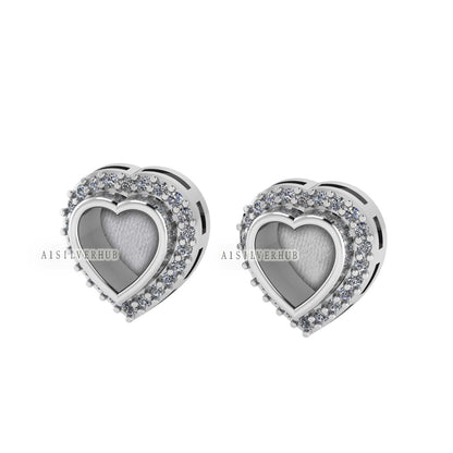 925 Sterling Silver 5mm Heart Shape Blank Bezel Stud Earrings with Surrounded Zircon Setted, Good for Resin & Ashes Work, Keepsake DIY Craft