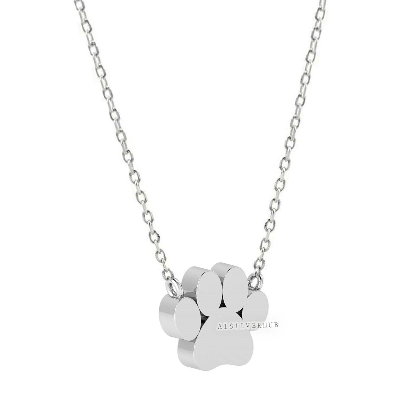 925 Sterling Solid Silver 10mm Dog Paw Blank Bezel Pendant Necklace Chain, Good for Resin & Ashes Work, Keepsake/Breastmilk DIY, 16''+2''