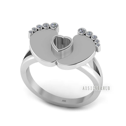 925 Sterling Silver Baby Foot Heart Blank Bezel Ring Setting, Good For Pour Resin Work, Keepsake/Breastmilk DIY, Memorial Jewelry Crafts