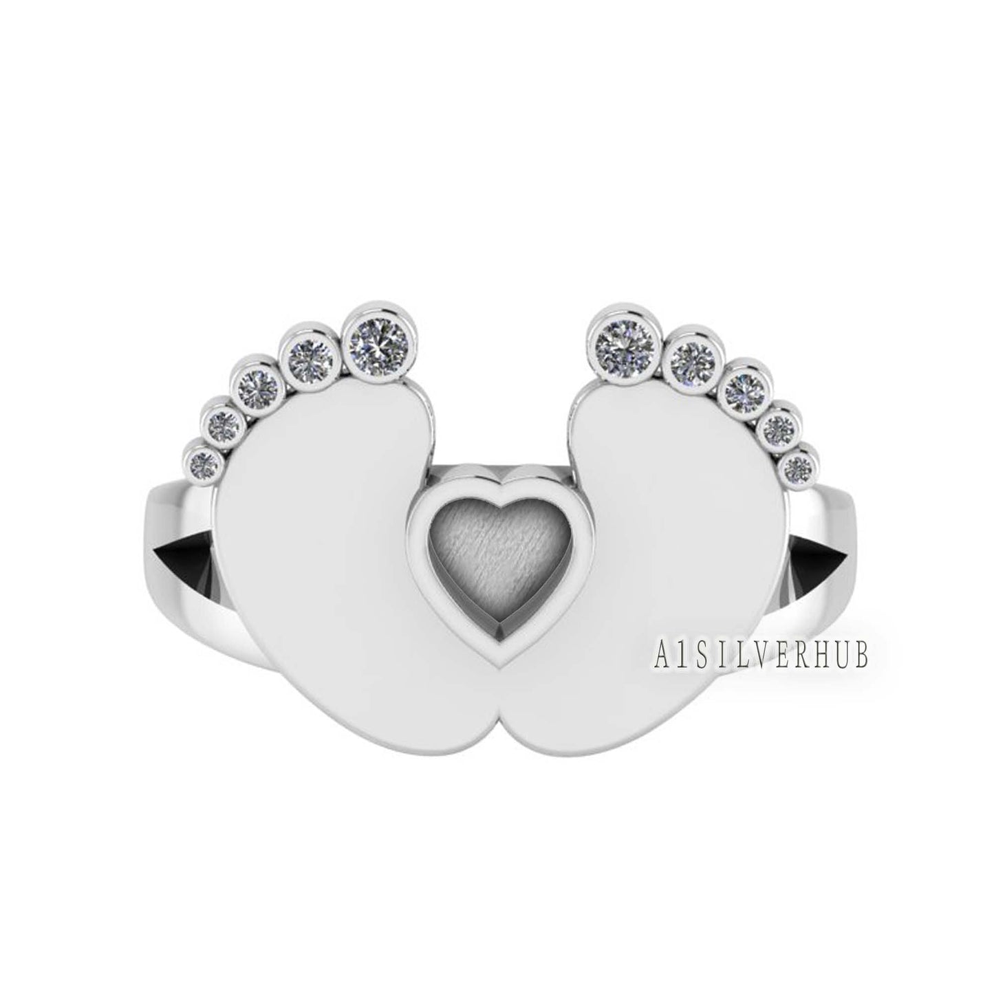 925 Sterling Silver Baby Foot Heart Blank Bezel Ring Setting, Good For Pour Resin Work, Keepsake/Breastmilk DIY, Memorial Jewelry Crafts