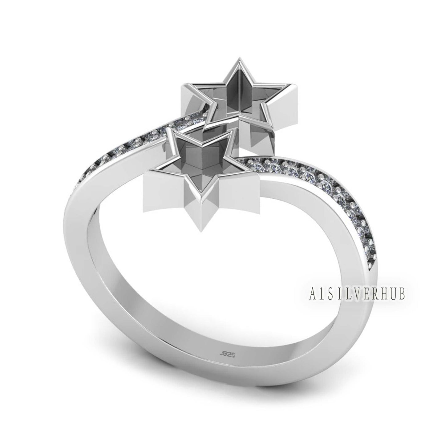 925 Sterling Solid Silver Star 5x5mm Blank Bezel with Zircon Setted Adjustable Ring, Good for Resin & Ashes Work, Keepsake Breastmilk DIY