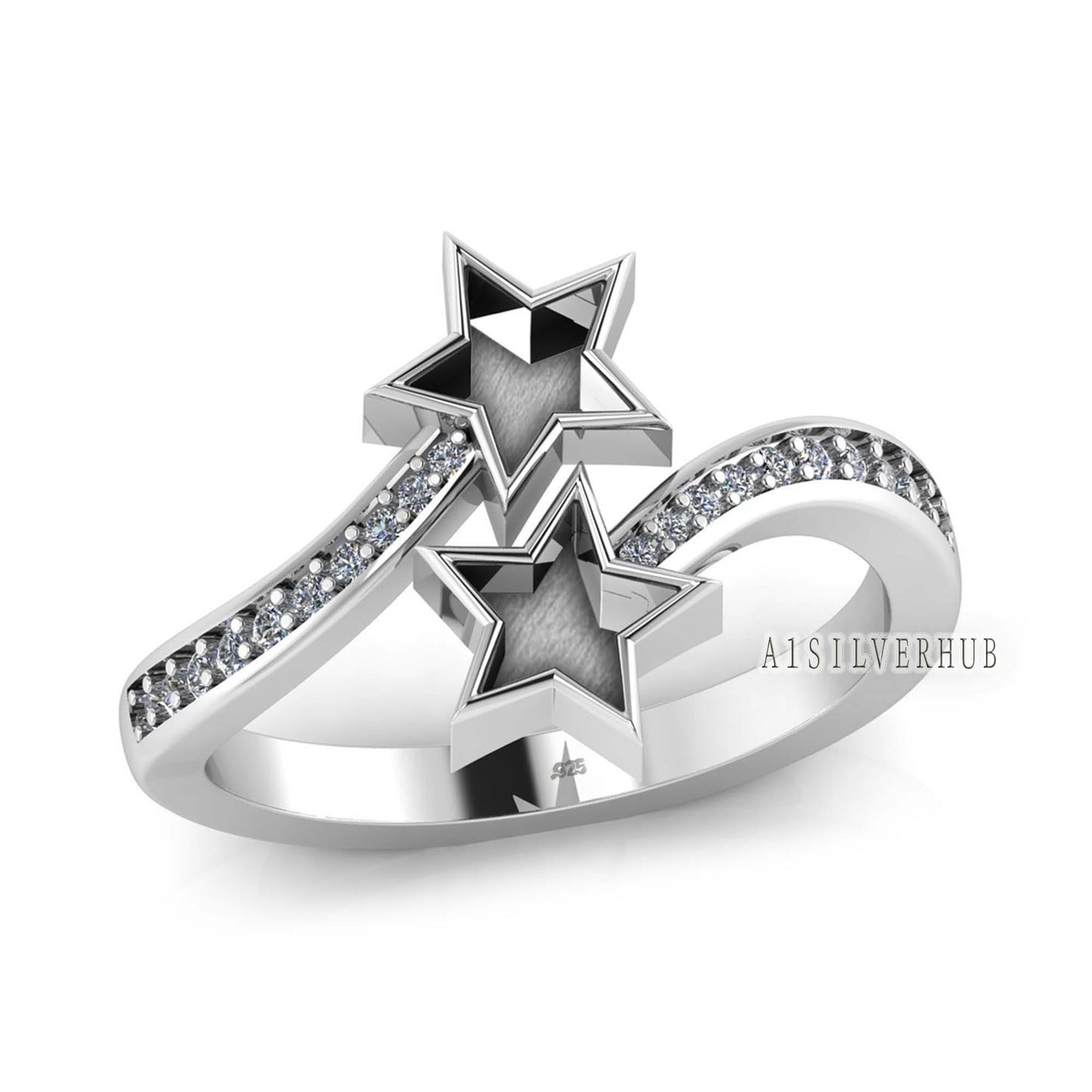 925 Sterling Solid Silver Star 5x5mm Blank Bezel with Zircon Setted Adjustable Ring, Good for Resin & Ashes Work, Keepsake Breastmilk DIY