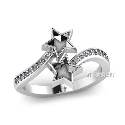 925 Sterling Solid Silver Star 5x5mm Blank Bezel with Zircon Setted Adjustable Ring, Good for Resin & Ashes Work, Keepsake Breastmilk DIY