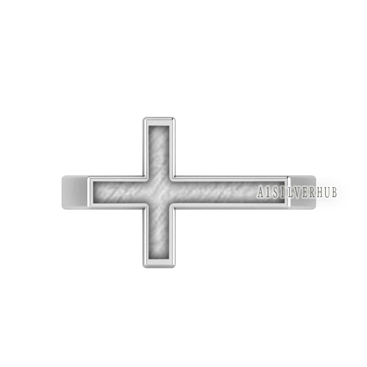 925 Sterling Solid Silver Flat Top Sideways Cross Blank Channel Ring, Good for Crushed Opal, Inlay, Resin & Ashes Fordite Work, Keepsake DIY