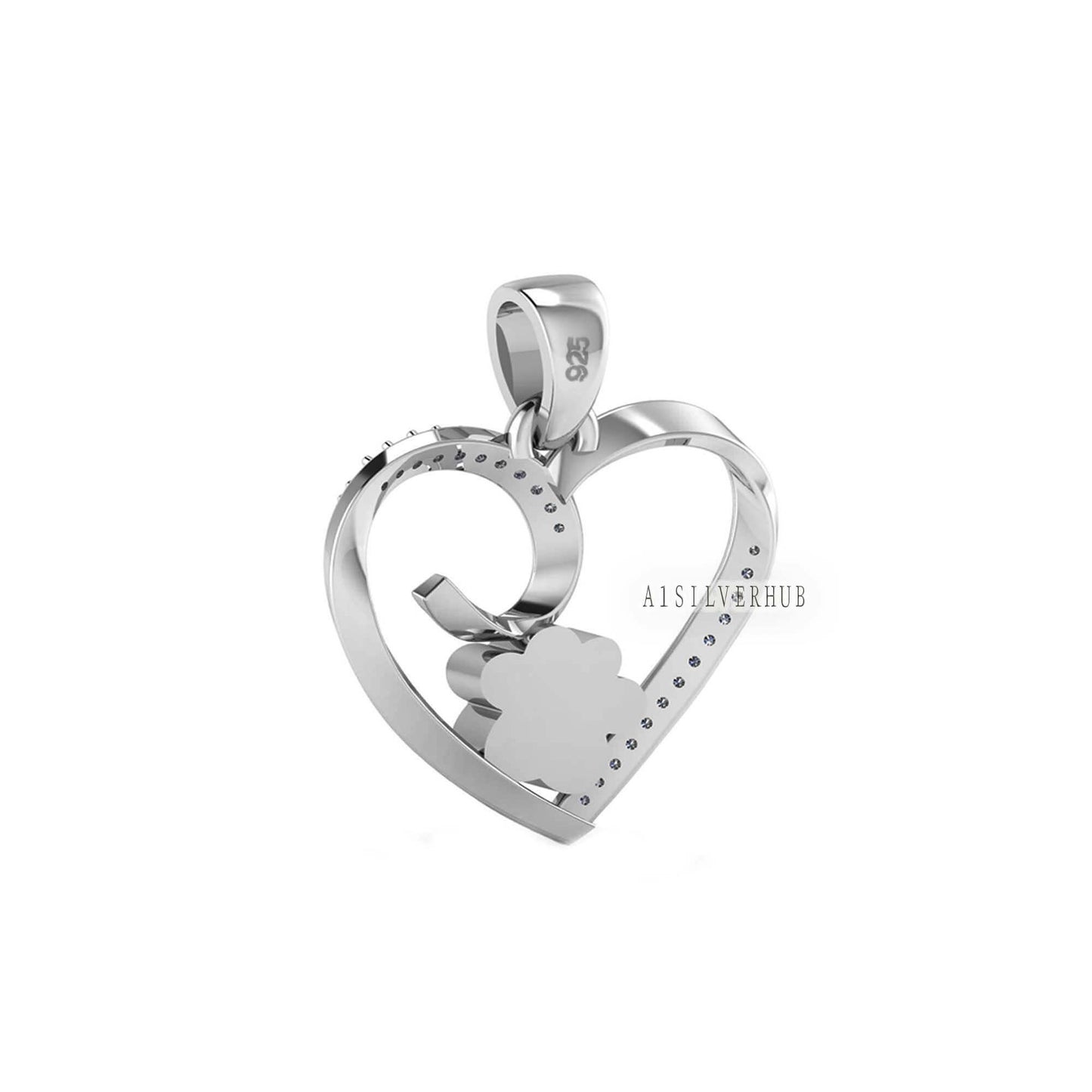 Heart with Zircon Setted Dog Paw Blank Bezel Pendant, 925 Sterling Silver, Good for Resin & Ashes Work, Breastmilk/Keepsake DIY, Pet Locket