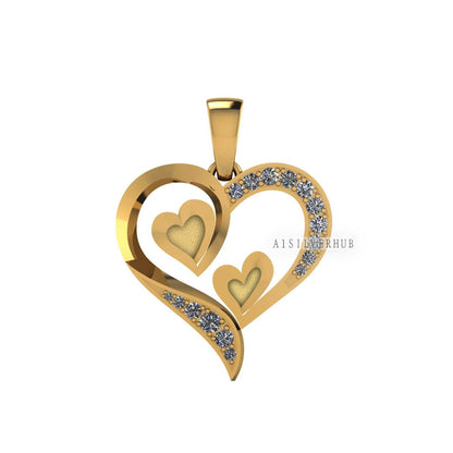Big Heart Zircon Setted Double Heart Blank Bezel Pendant, 925 Sterling Silver, Good for Resin & Ashes Work, Breastmilk/Keepsake DIY, Locket