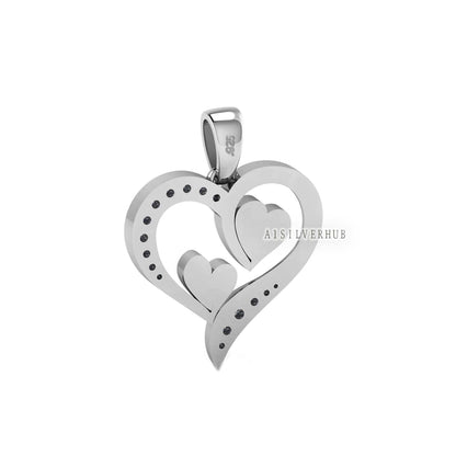 Big Heart Zircon Setted Double Heart Blank Bezel Pendant, 925 Sterling Silver, Good for Resin & Ashes Work, Breastmilk/Keepsake DIY, Locket