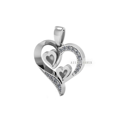 Big Heart Zircon Setted Double Heart Blank Bezel Pendant, 925 Sterling Silver, Good for Resin & Ashes Work, Breastmilk/Keepsake DIY, Locket