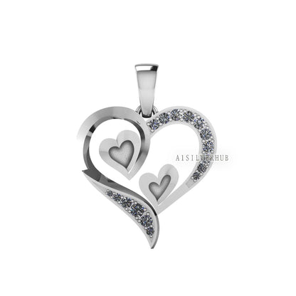 Big Heart Zircon Setted Double Heart Blank Bezel Pendant, 925 Sterling Silver, Good for Resin & Ashes Work, Breastmilk/Keepsake DIY, Locket