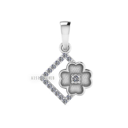 Four Clover Blank Bezel With CZ Setted Pendant, 925 Sterling Silver, Good for Pour Resin & Ashes Work, Breastmilk/Keepsake DIY, Gift Locket