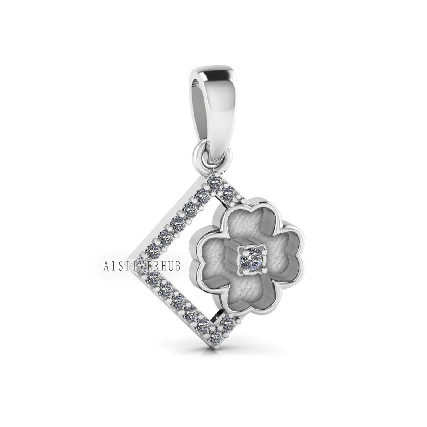 Four Clover Blank Bezel With CZ Setted Pendant, 925 Sterling Silver, Good for Pour Resin & Ashes Work, Breastmilk/Keepsake DIY, Gift Locket
