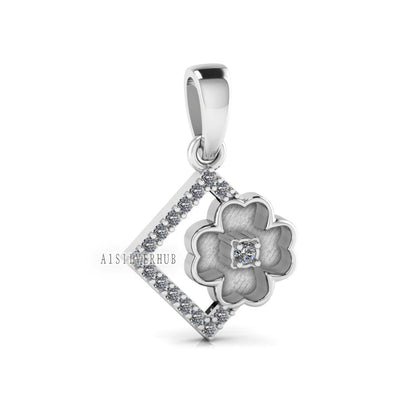 Four Clover Blank Bezel With CZ Setted Pendant, 925 Sterling Silver, Good for Pour Resin & Ashes Work, Breastmilk/Keepsake DIY, Gift Locket