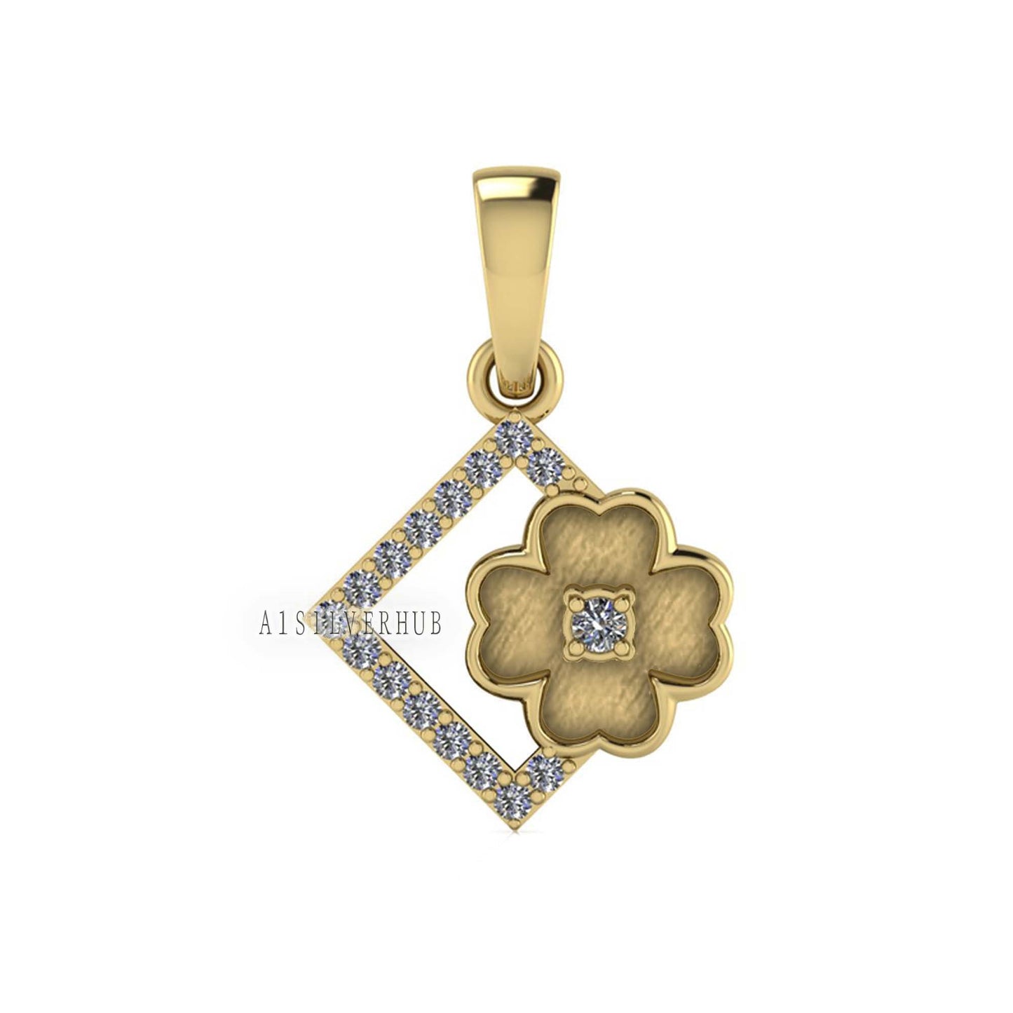 Four Clover Blank Bezel With CZ Setted Pendant, 925 Sterling Silver, Good for Pour Resin & Ashes Work, Breastmilk/Keepsake DIY, Gift Locket