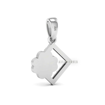 Four Clover Blank Bezel With CZ Setted Pendant, 925 Sterling Silver, Good for Pour Resin & Ashes Work, Breastmilk/Keepsake DIY, Gift Locket