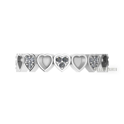 925 Sterling Solid Silver Heart Blank Bezel with CZ Setted Eternity Band Ring, Good for Resin & Ashes Work, Breastmilk DIY, Memorial Gifts