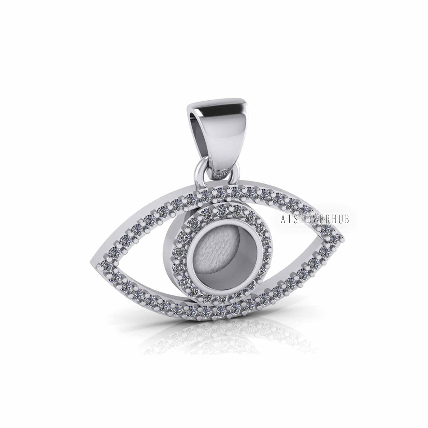 Evil Eye 5mm Round Blank Bezel Pendant Surrounded with CZ, 925 Sterling Silver Pendant, Good for Resin & Ashes Work, Keepsake Protection DIY