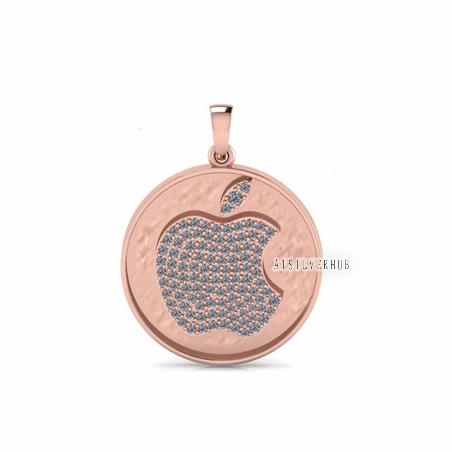 925 Sterling Silver Blank Fully Zircon Setted Apple Brand Logo Pendant Settings, Good for Resin & Ashes Work, Keepsake Breast Milk DIY Craft