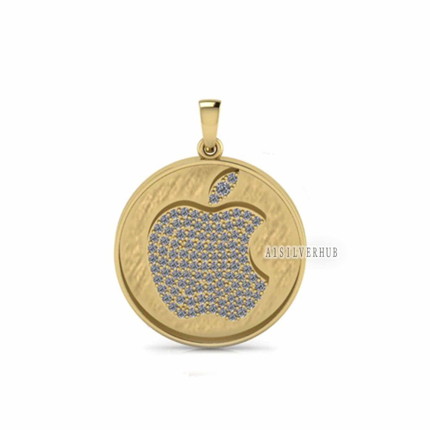 925 Sterling Silver Blank Fully Zircon Setted Apple Brand Logo Pendant Settings, Good for Resin & Ashes Work, Keepsake Breast Milk DIY Craft