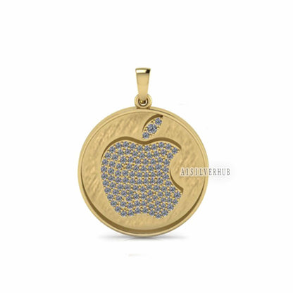 925 Sterling Silver Blank Fully Zircon Setted Apple Brand Logo Pendant Settings, Good for Resin & Ashes Work, Keepsake Breast Milk DIY Craft