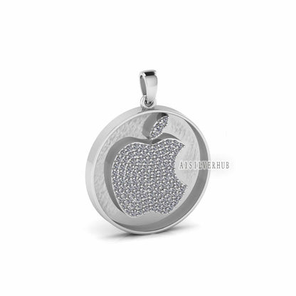 925 Sterling Silver Blank Fully Zircon Setted Apple Brand Logo Pendant Settings, Good for Resin & Ashes Work, Keepsake Breast Milk DIY Craft