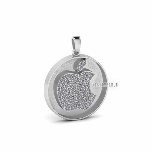 925 Sterling Silver Blank Fully Zircon Setted Apple Brand Logo Pendant Settings, Good for Resin & Ashes Work, Keepsake Breast Milk DIY Craft