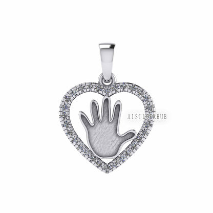 Heart with Zircon Setted Baby Palm Blank Bezel Pendant Settings, 925 Sterling Silver, Good for Resin Work, Breastmilk/Keepsake DIY, Locket