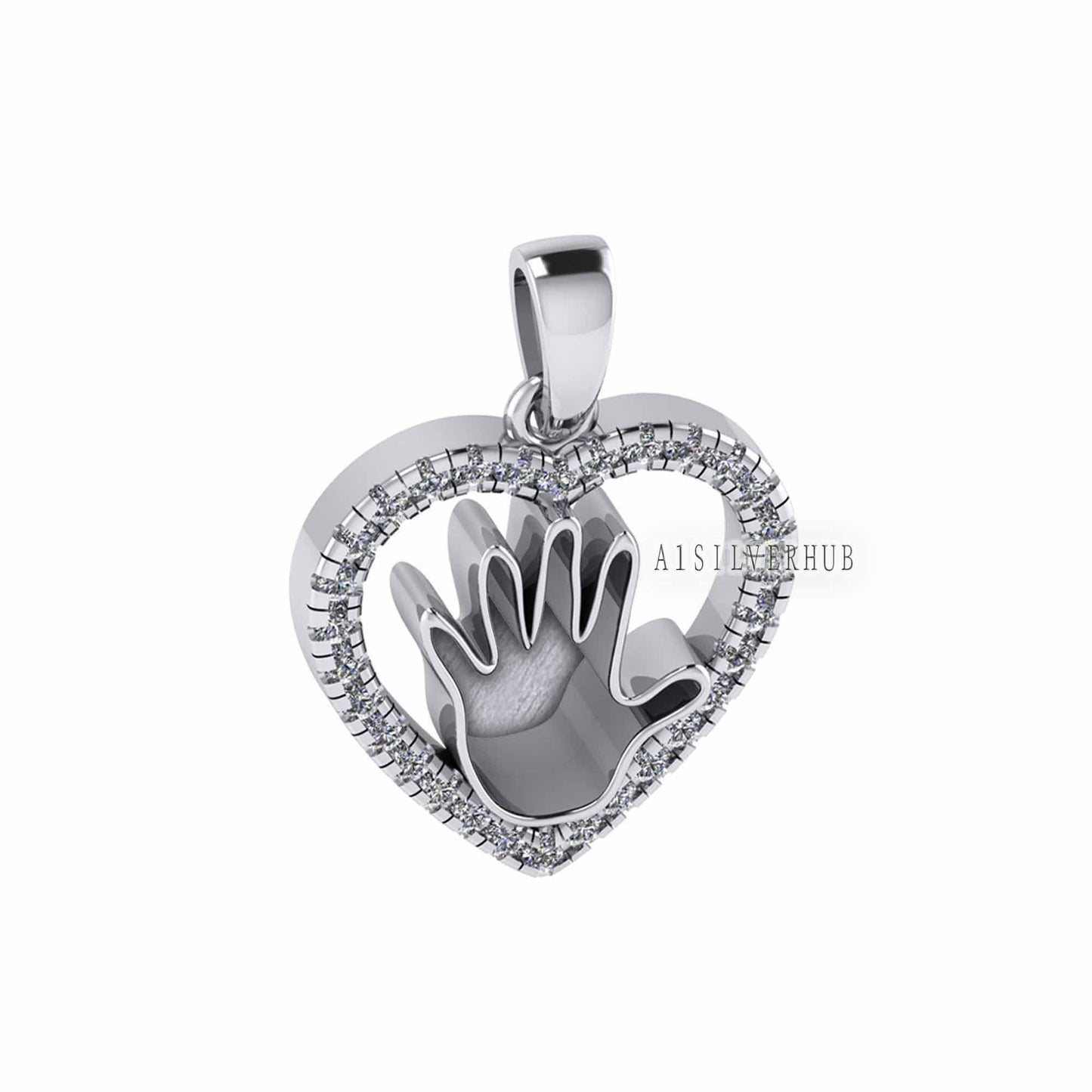 Heart with Zircon Setted Baby Palm Blank Bezel Pendant Settings, 925 Sterling Silver, Good for Resin Work, Breastmilk/Keepsake DIY, Locket