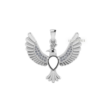 Soaring Bird Blank Pear Prong Set Pendant with Zircon Setted, 925 Sterling Silver, Good for Gemstone & Zircon Set Work, Keepsake Flying Bird