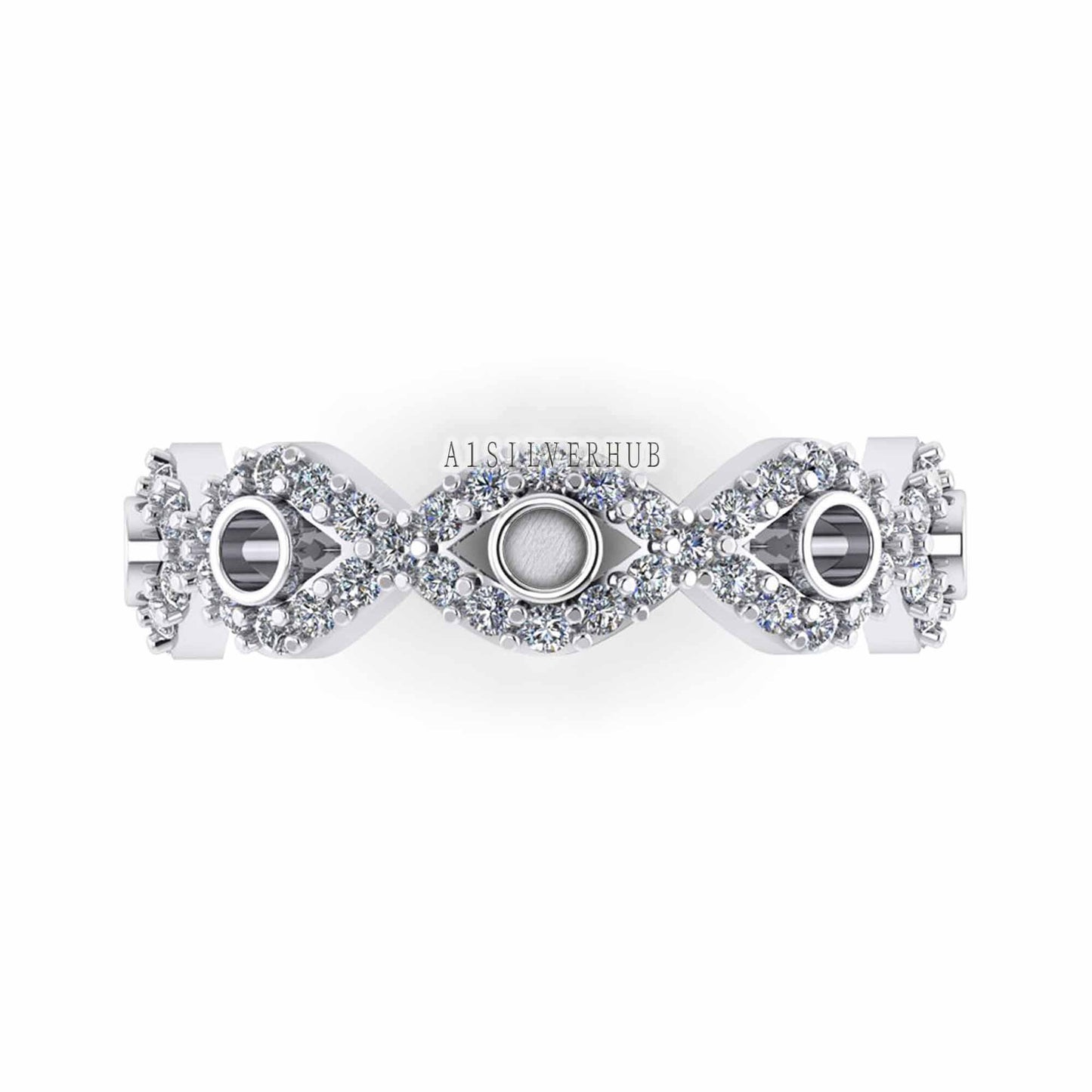 925 Sterling Solid Silver Evil Eye Style 2mm Round Blank Bezel with CZ Setted Ring, Good for Resin & Ashes Work, Keepsake Ring - Size 7 US