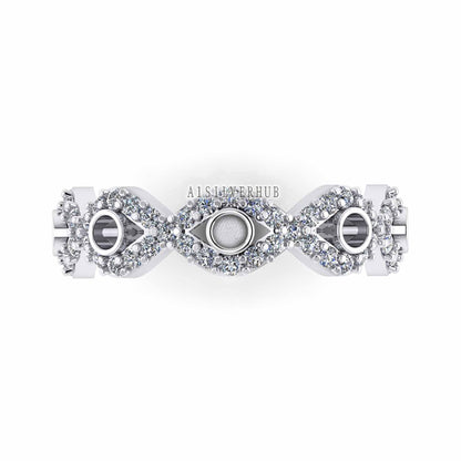 925 Sterling Solid Silver Evil Eye Style 2mm Round Blank Bezel with CZ Setted Ring, Good for Resin & Ashes Work, Keepsake Ring - Size 7 US