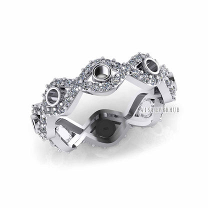 925 Sterling Solid Silver Evil Eye Style 2mm Round Blank Bezel with CZ Setted Ring, Good for Resin & Ashes Work, Keepsake Ring - Size 7 US