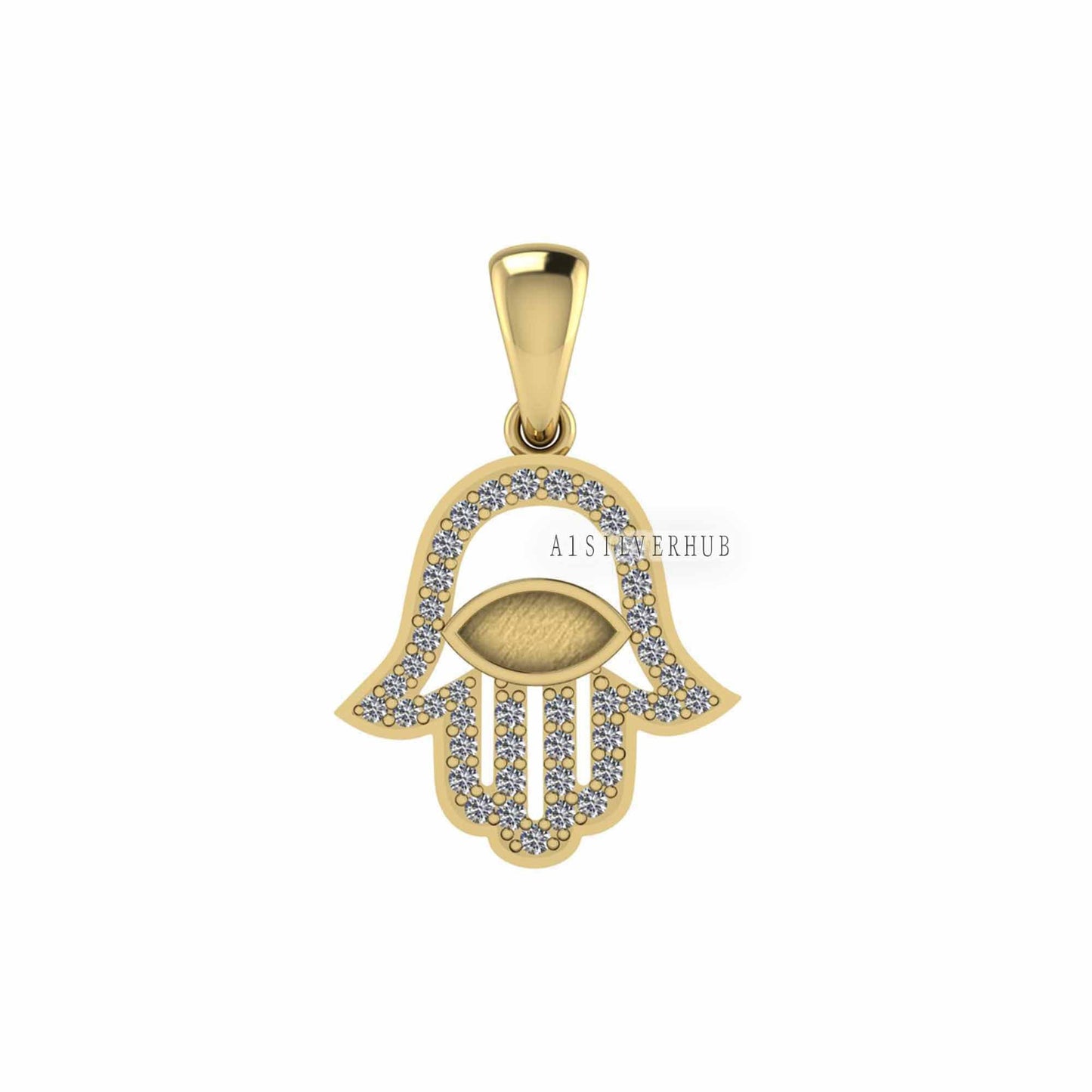 Hamsa Palm with Evil Eye 6x3mm Marquise Blank Bezel CZ Setted Pendant, 925 Sterling Silver Pendant, Good for Resin & Ashes Work, Keepsake